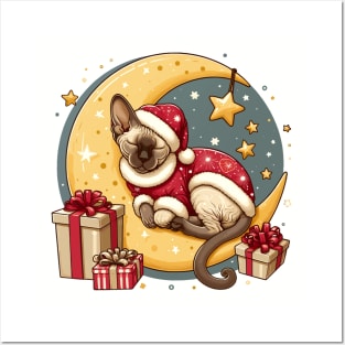 Devon Rex Cat On The Moon Christmas Posters and Art